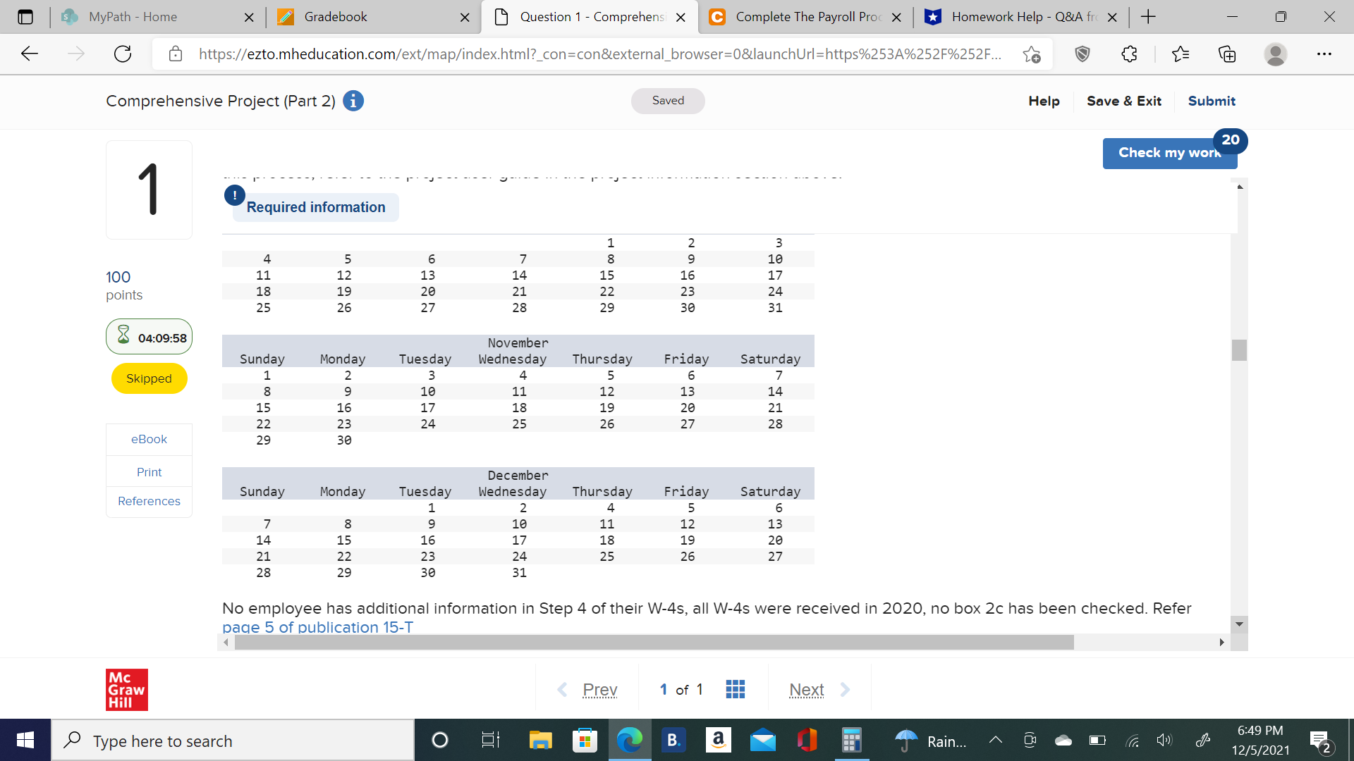 S MyPath - Home X Gradebook X Question 1 -