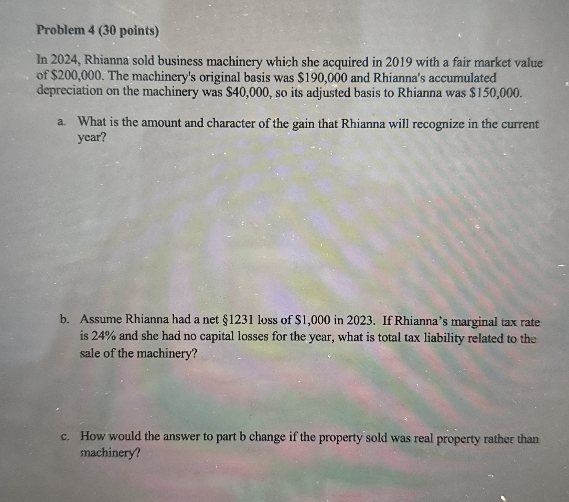 Problem 4 ( 3 0 points ) In 2 0 2 4 , Rhianna