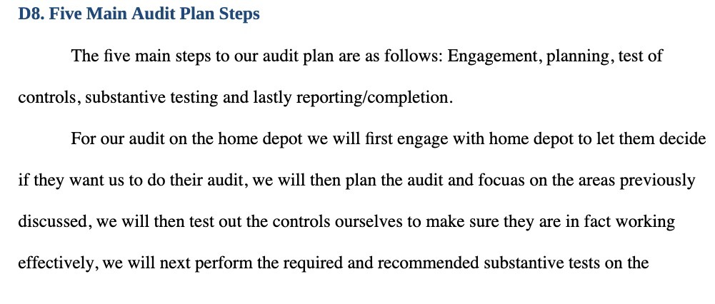 D8. Five Main Audit Plan Steps The five main