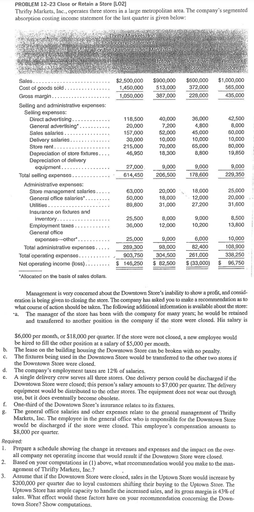PROBLEM 1 2 - 2 3 Close or Retain a Store [ LO 2