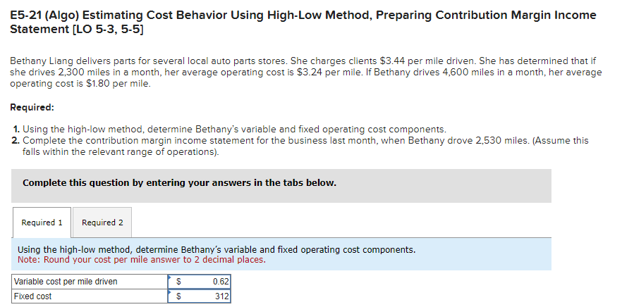 E5-21 (Algojl Estimating Cost Behavior Using