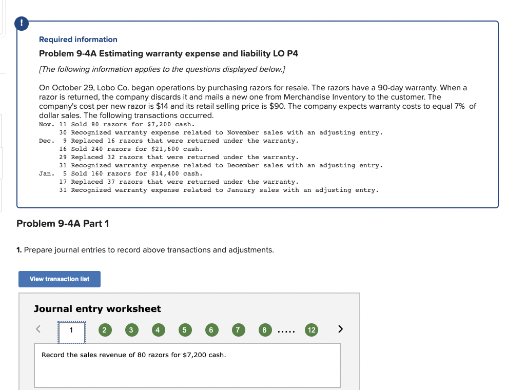 Required information Problem 9-4A Estimating