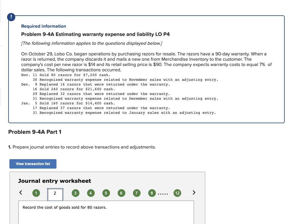 Required information Problem 9-4A Estimating
