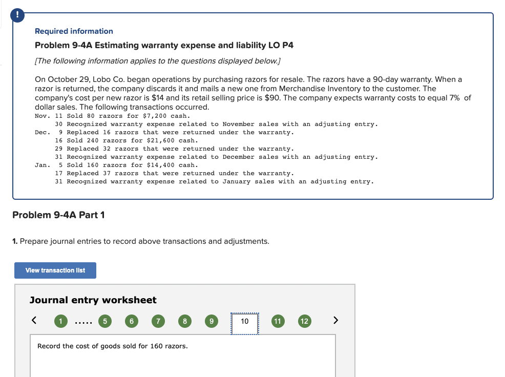 Required information Problem 9-4A Estimating