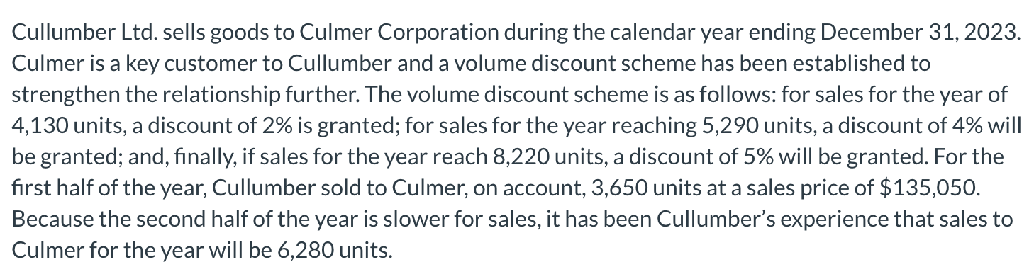 Cullumber Ltd. sells goods to Culmer Corporation