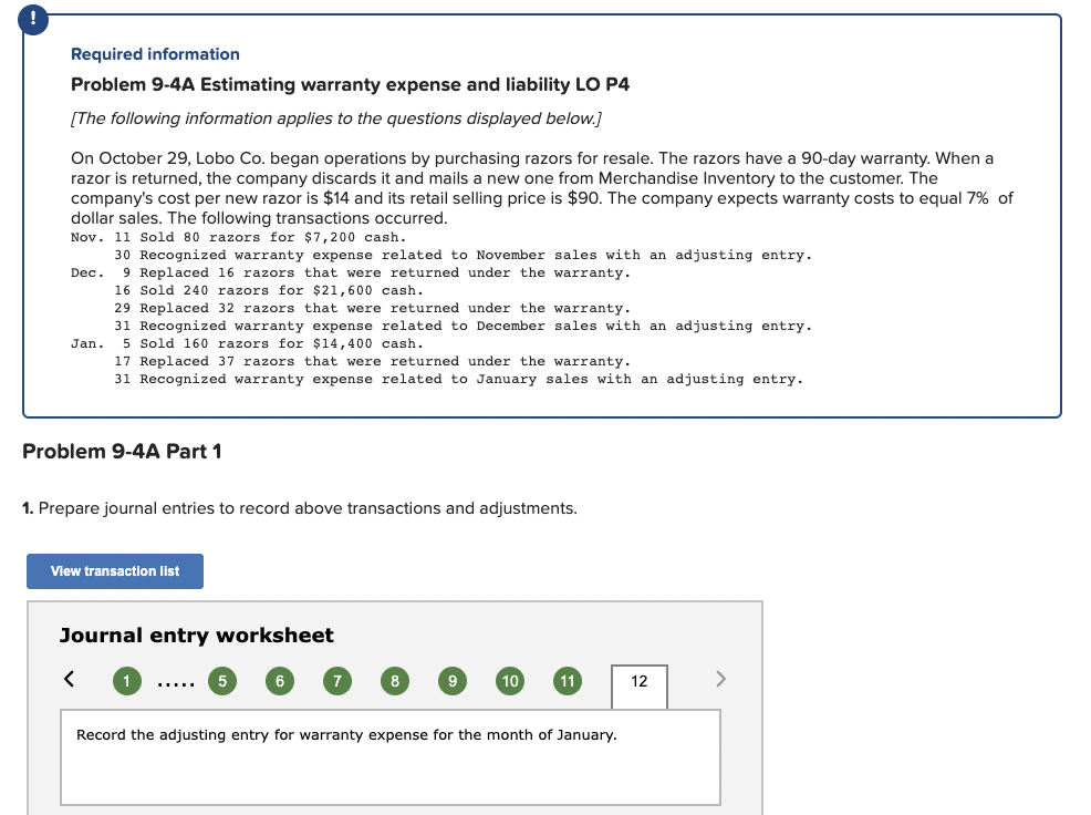 Required information Problem 9-4A Estimating