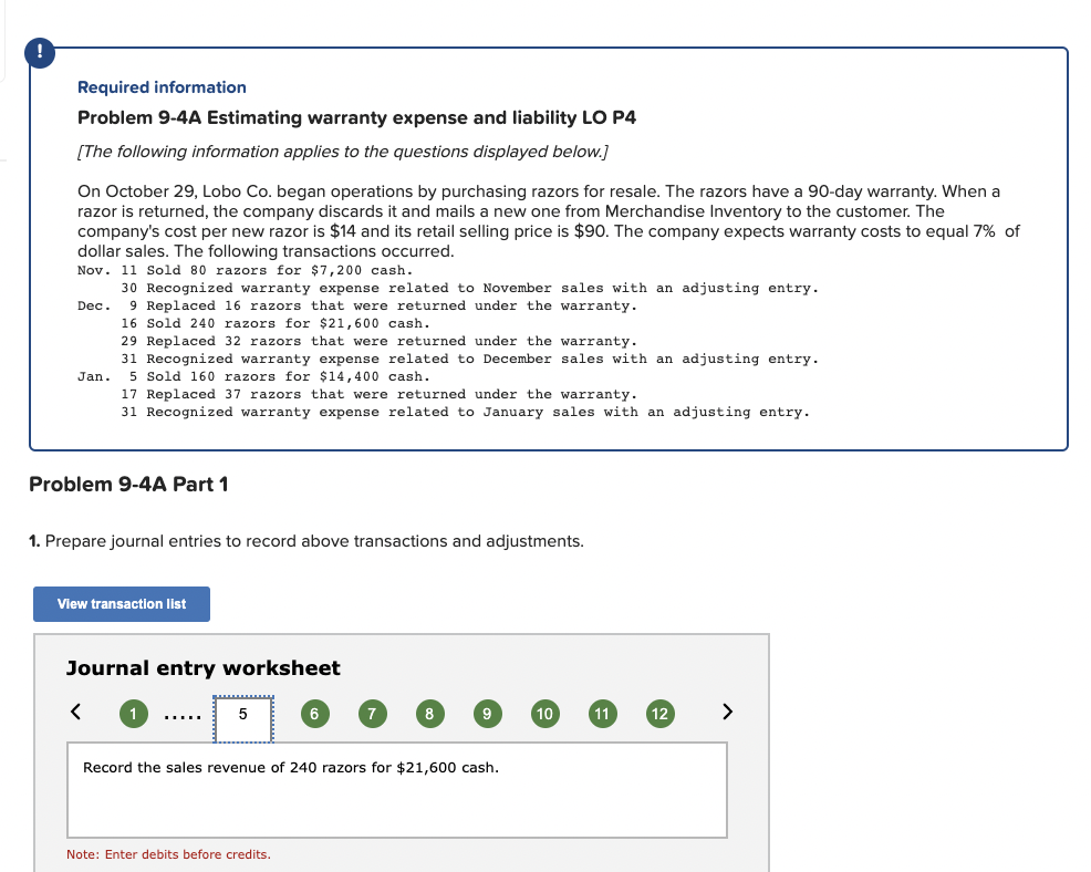 Required information Problem 9-4A Estimating