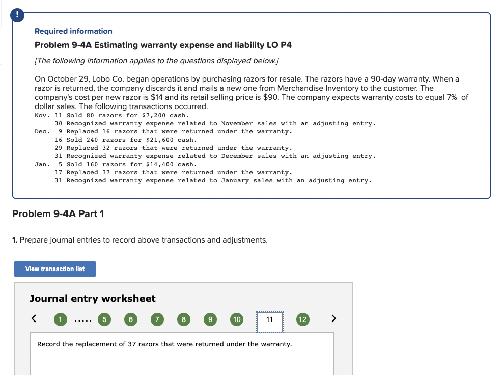 Required information Problem 9-4A Estimating