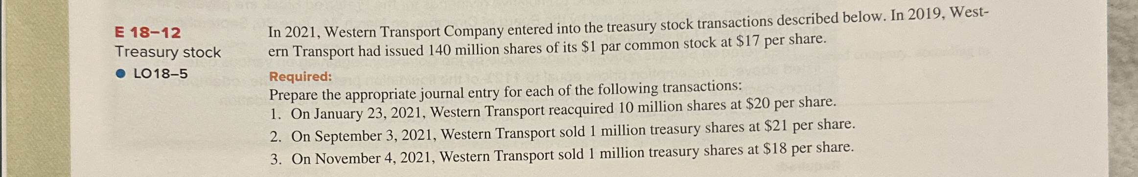 E 1 8 - 1 2 Treasury stock LO 1 8 - 5 In 2 0 2 1