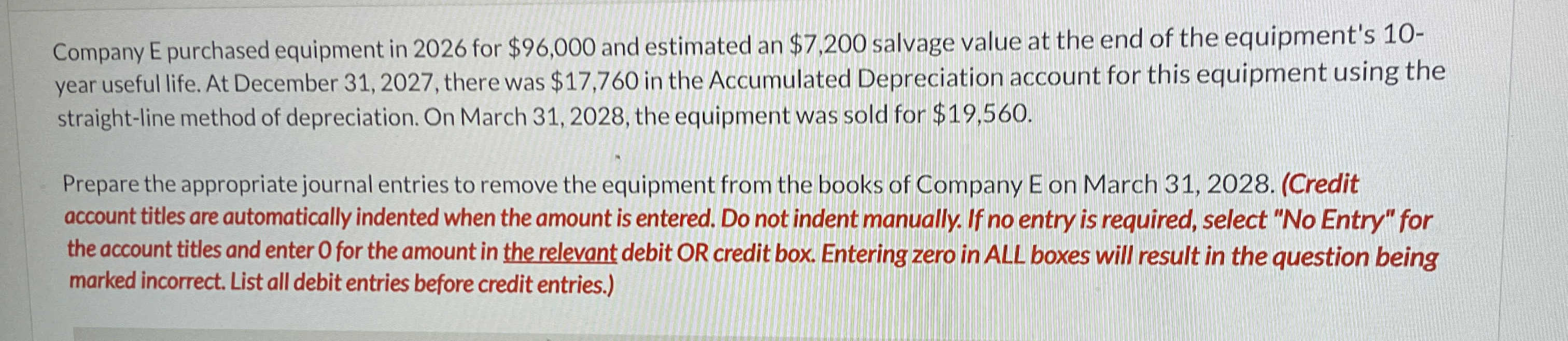 Company E purchased equipment in 2 0 2 6 for $ 9