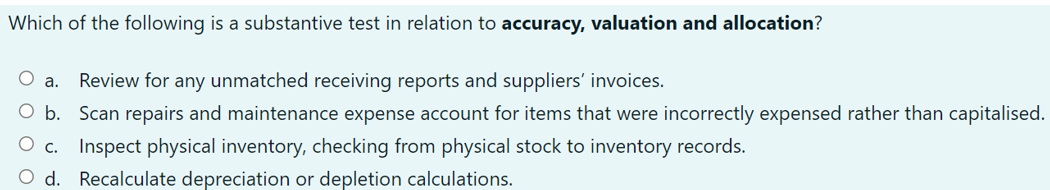 Which of the following is a substantive test in