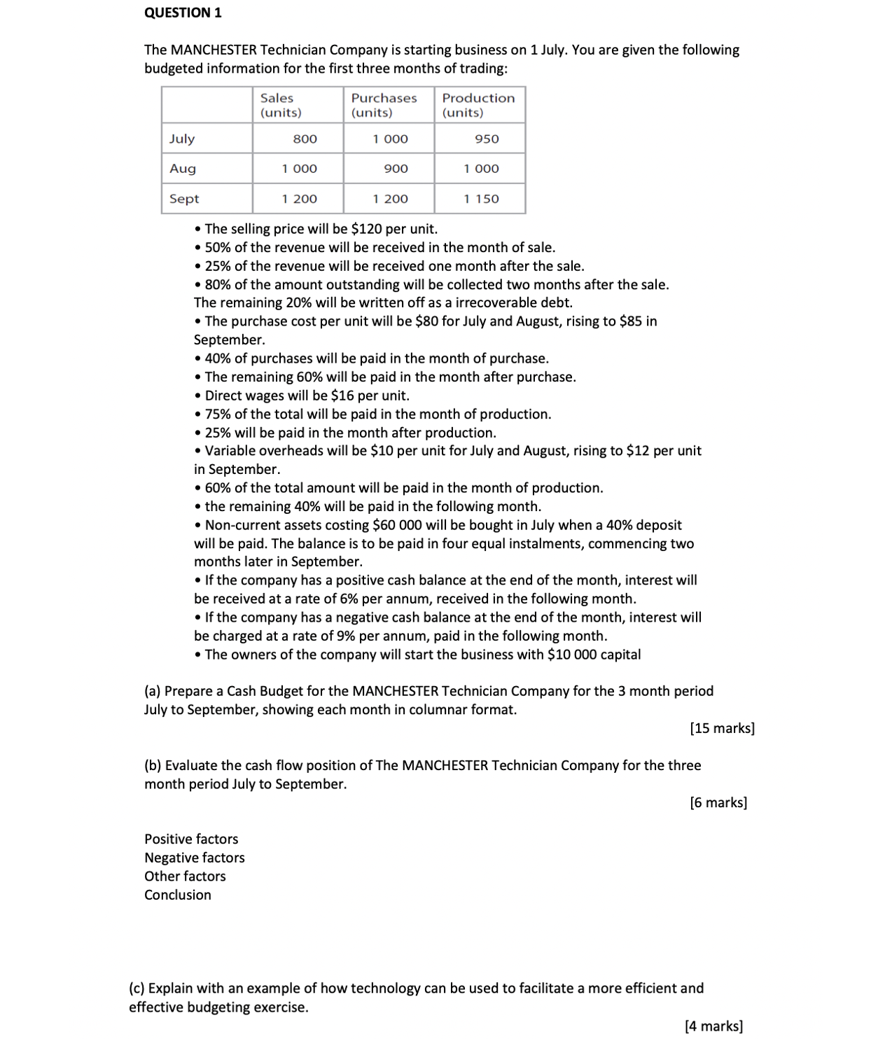 QUESTION 1 The MANCHESTER Technician Company is