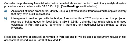 Consider the preliminary financial information