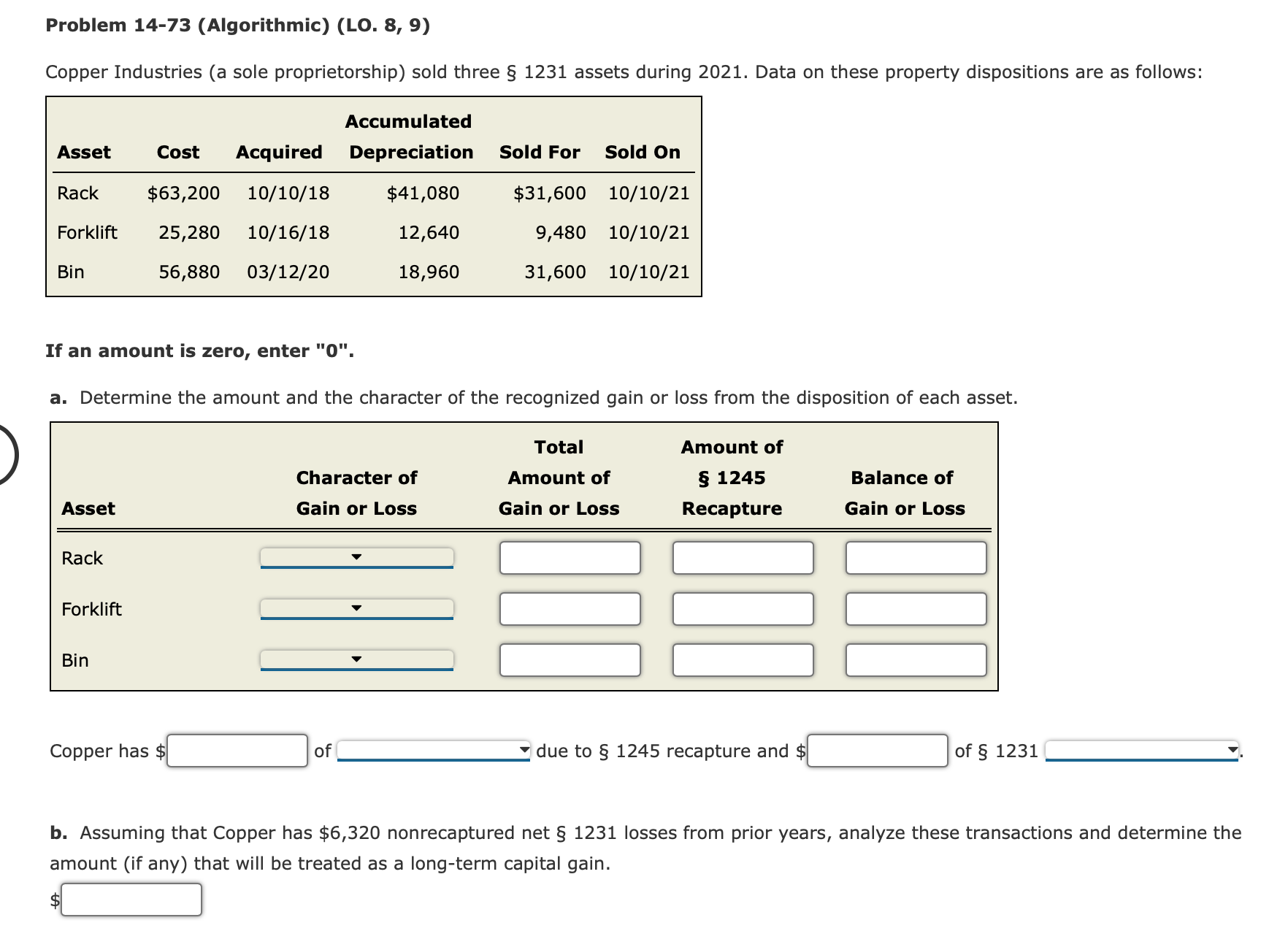 Problem 14-73 (Algorithmic) (LO. 8, 9) Copper