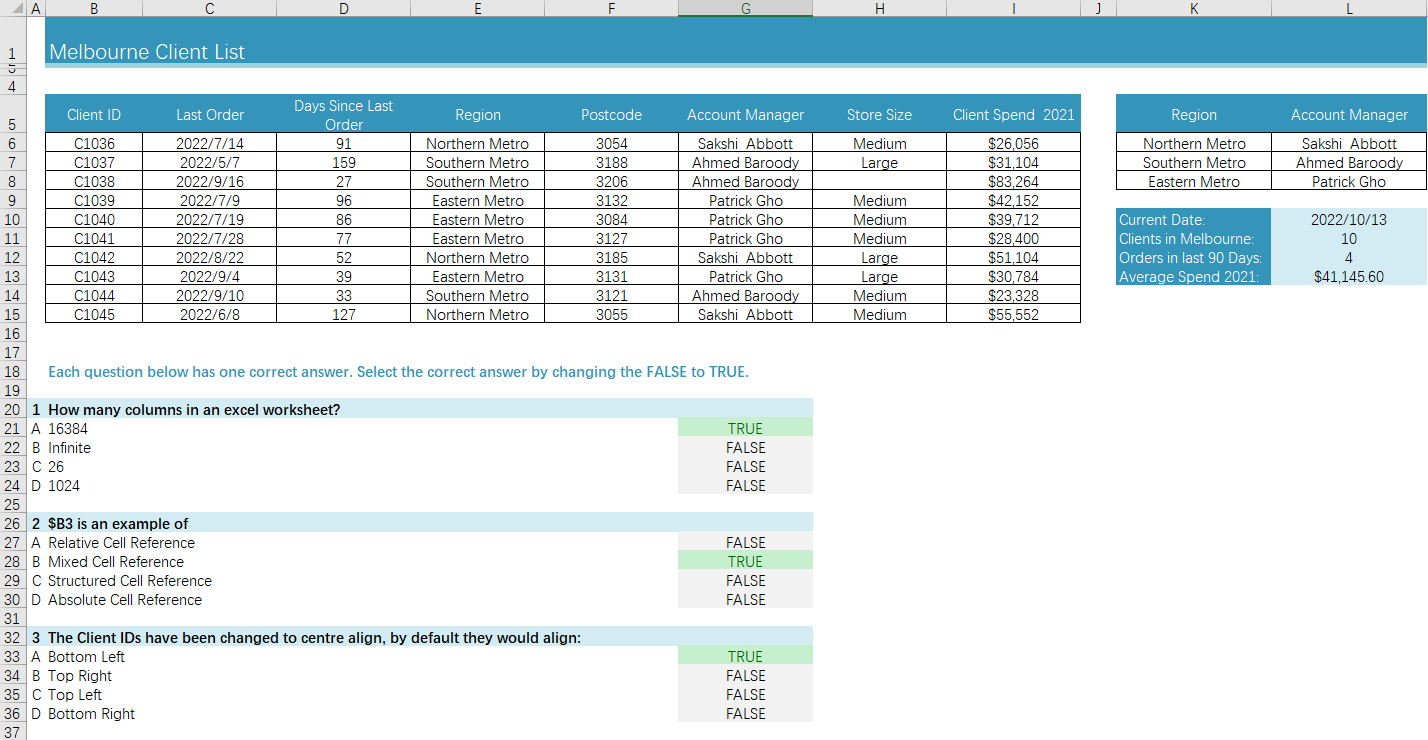 A B C D E G H Melbourne Client List Client ID