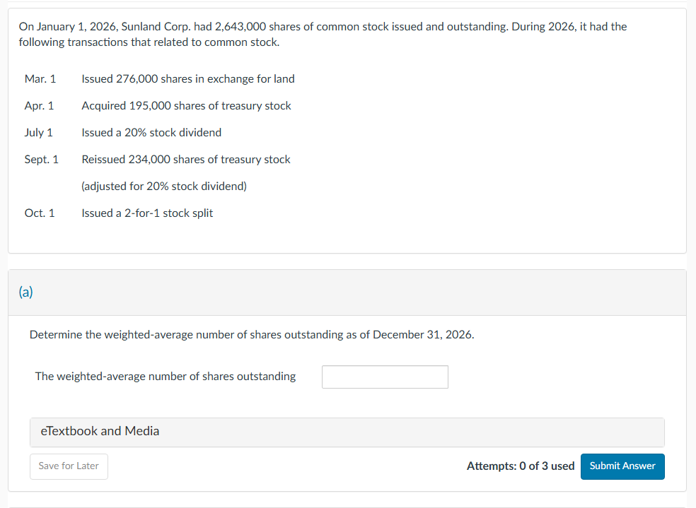 On January 1 , 2 0 2 6 , Sunland Corp. had 2 , 6