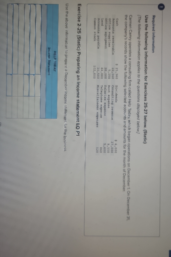 Required information Use the following