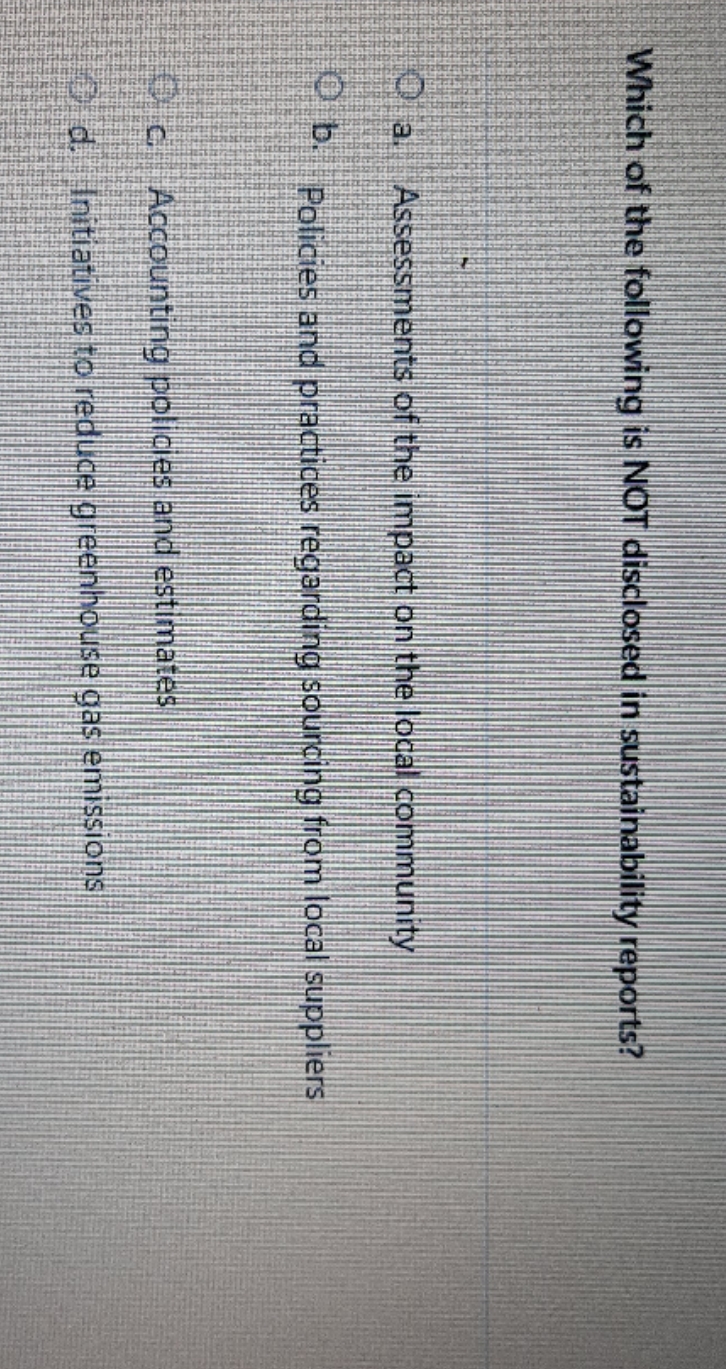 sustainability report Which of the following is