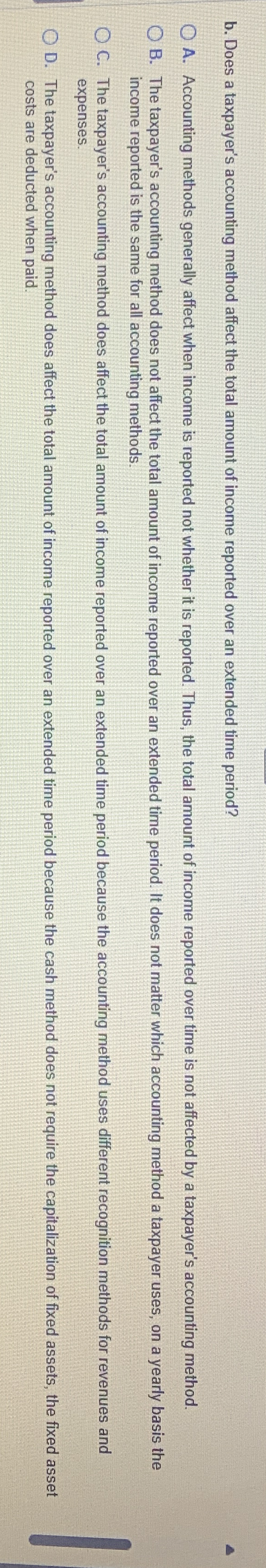 b . Does a taxpayer's accounting method affect