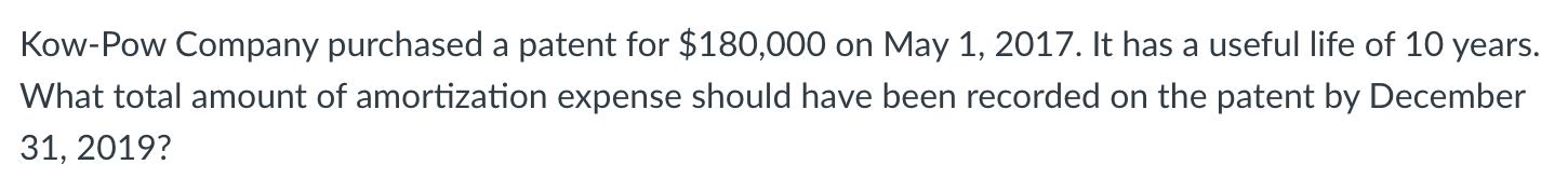 Kow-Pow Company purchased a patent for $180,000