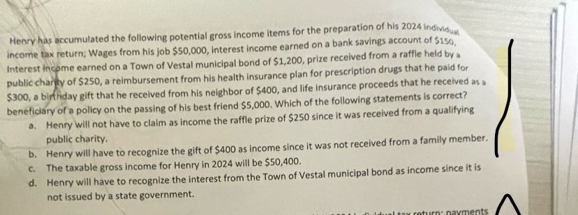 Heory has accumulated the following potential