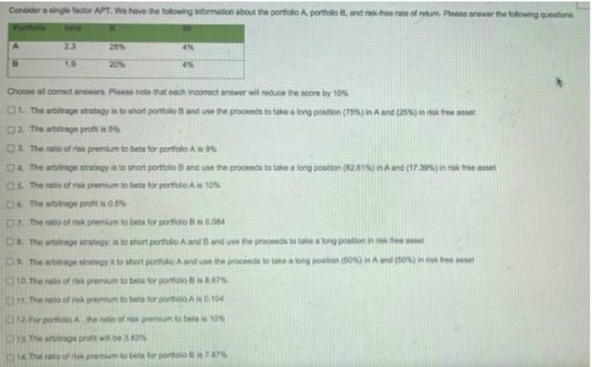 Consider a single factor APT. We have the