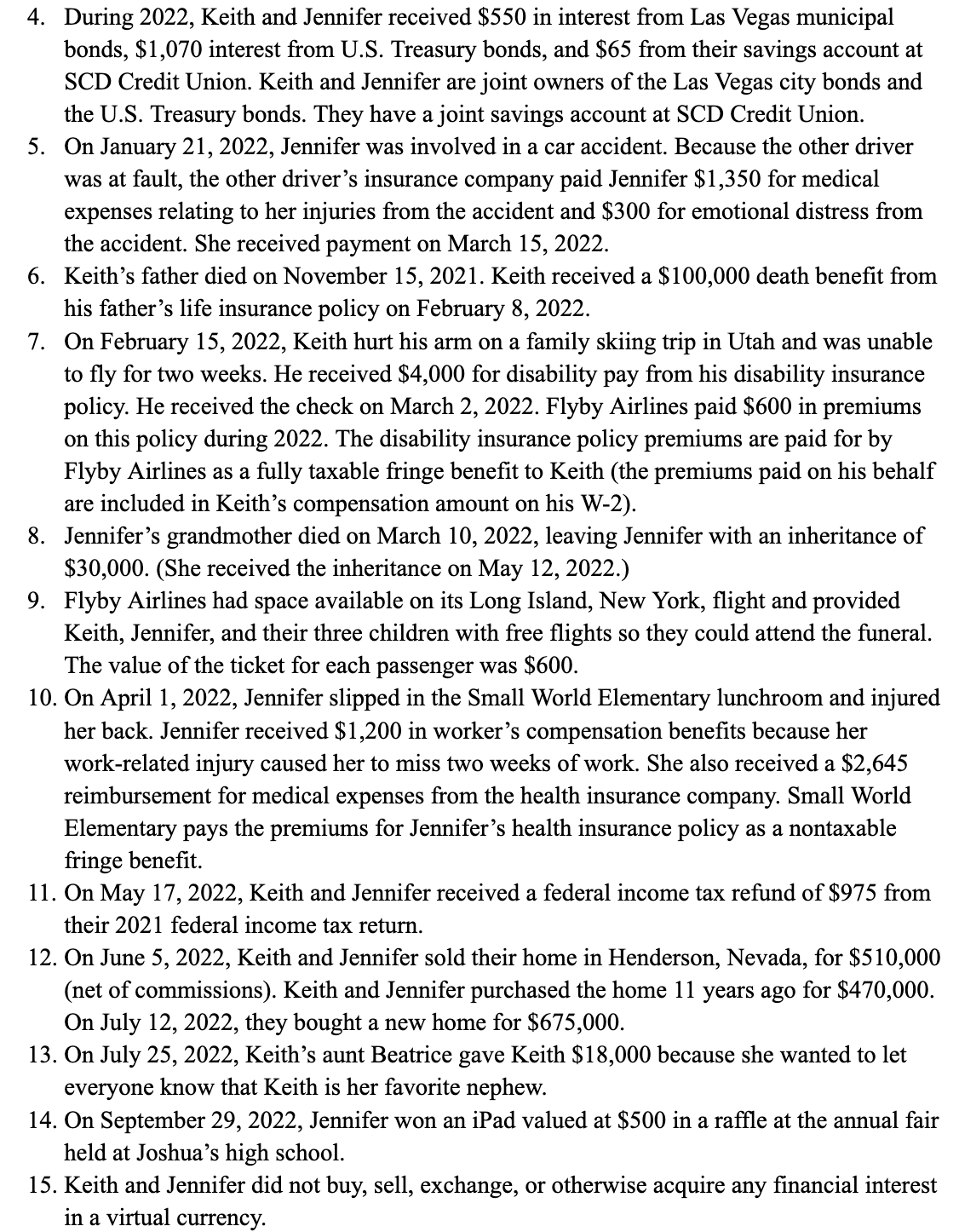 Required: Use the following information to