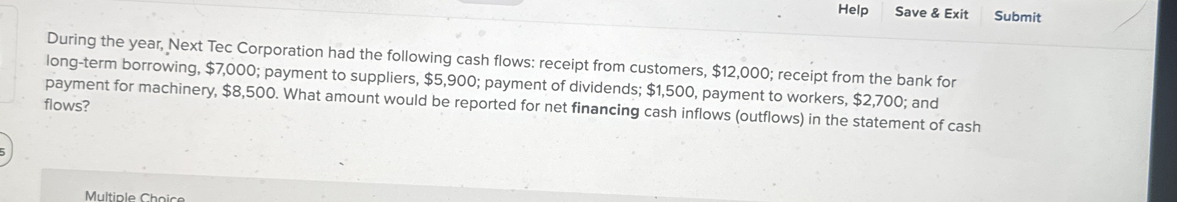 Help Save & Exit Submit During the year, Next Tec