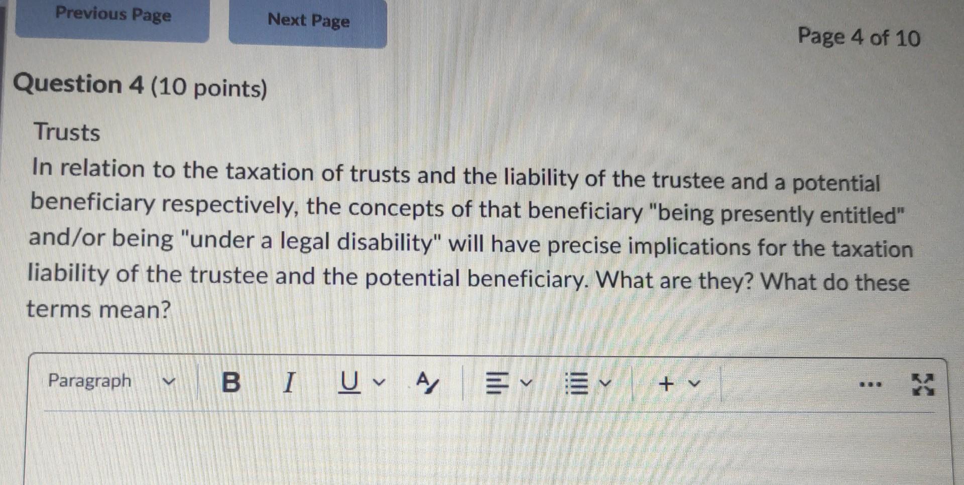 Previous Page Next Page Page 4 of 10 Question 4