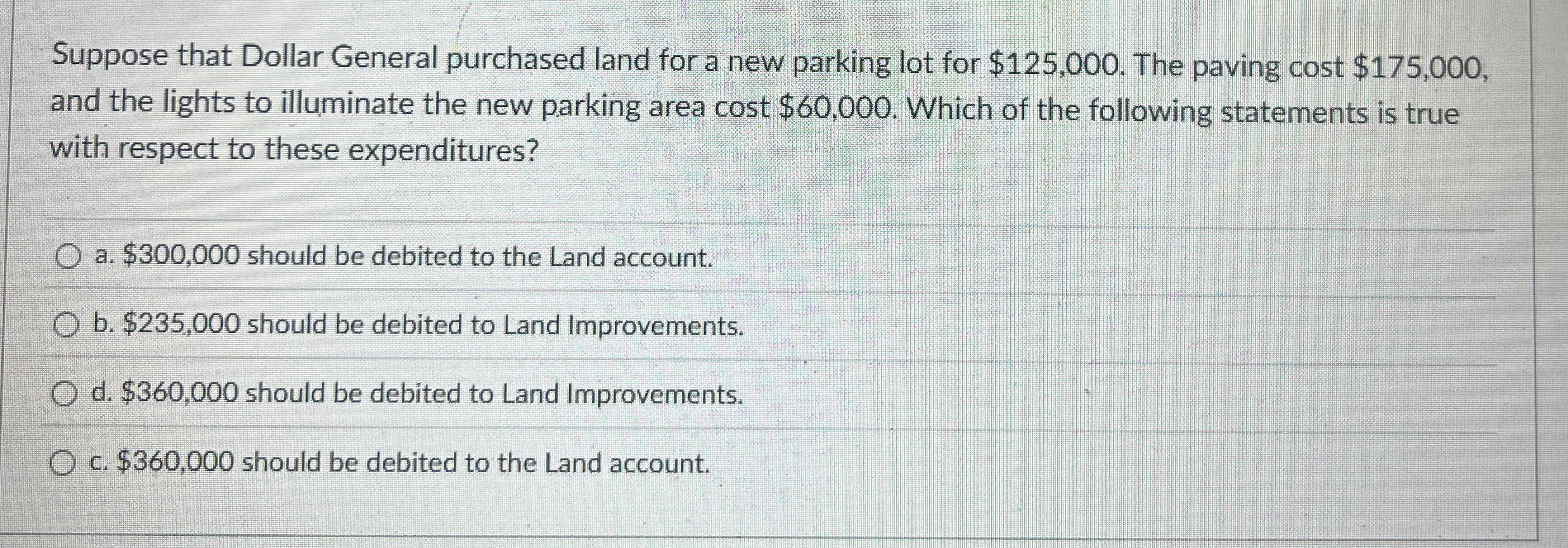 Suppose that Dollar General purchased land for a