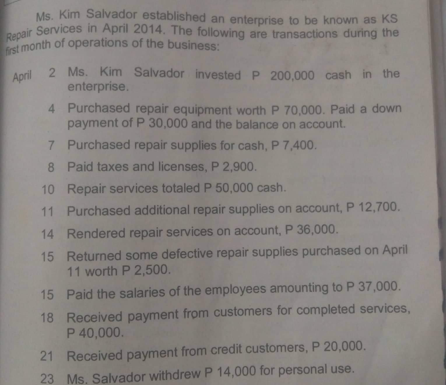 PLEASE MAKE THE JOURNAL ENTRIES, T-ACCOUNT ,TRIAL