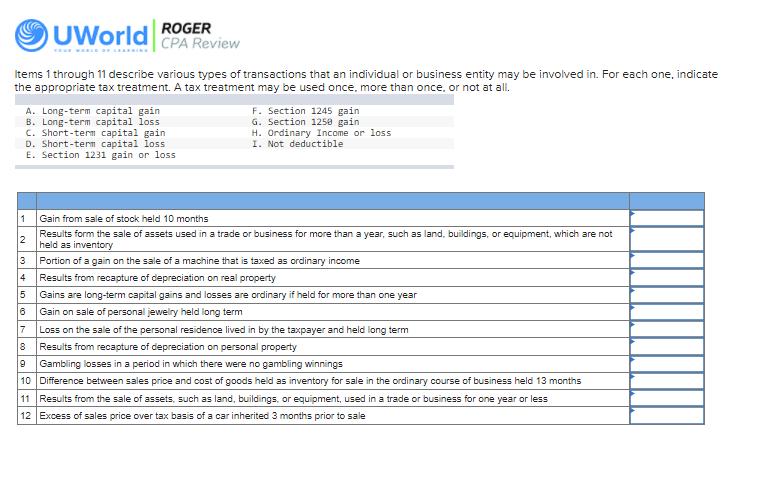 UWorld ROGER CPA Review Items 1 through 11