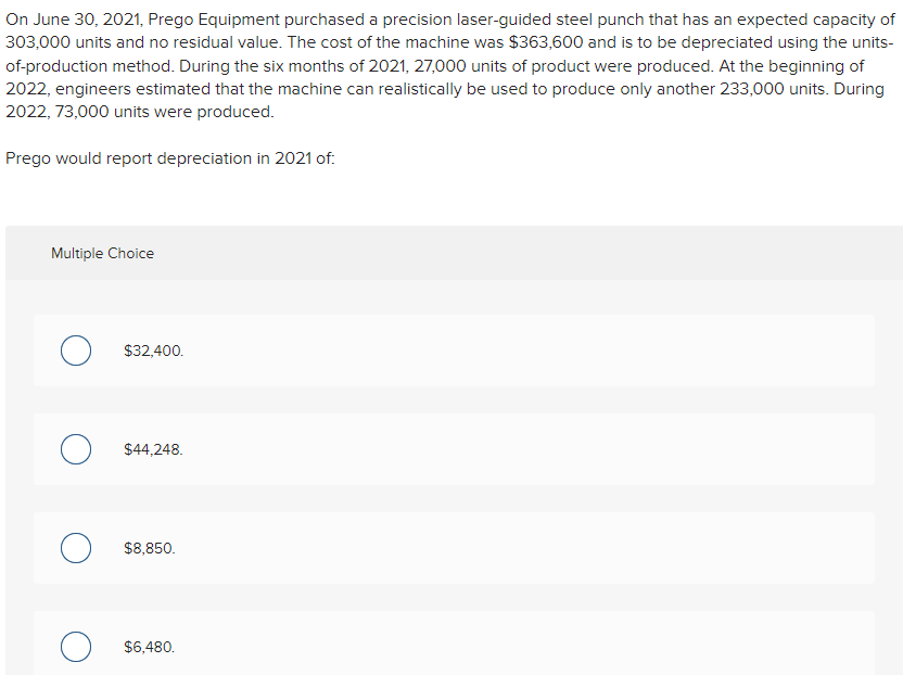 On June 30, 2021. Prego Equipment purchased a