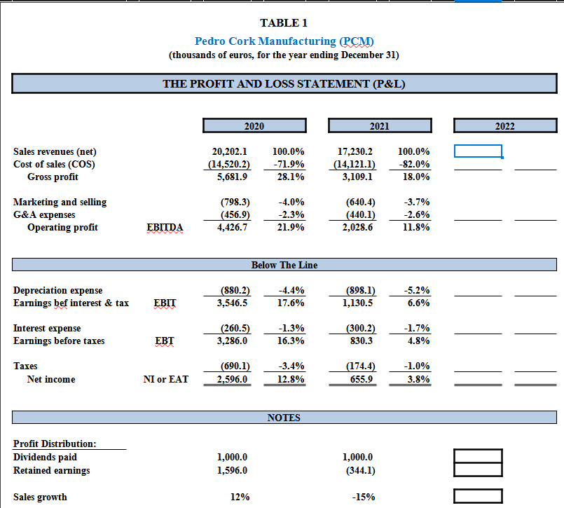 \fTHE PROFIT AND LOSS STATEMENT (P&L) TABLE1