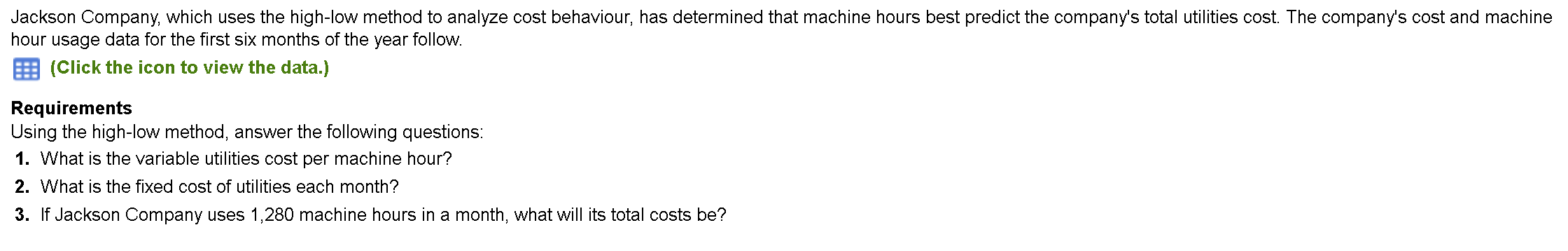 Jackson Company, which uses the high-low method