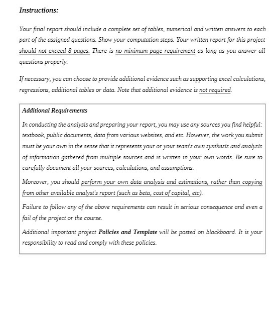 Instructions: Your final report should include a