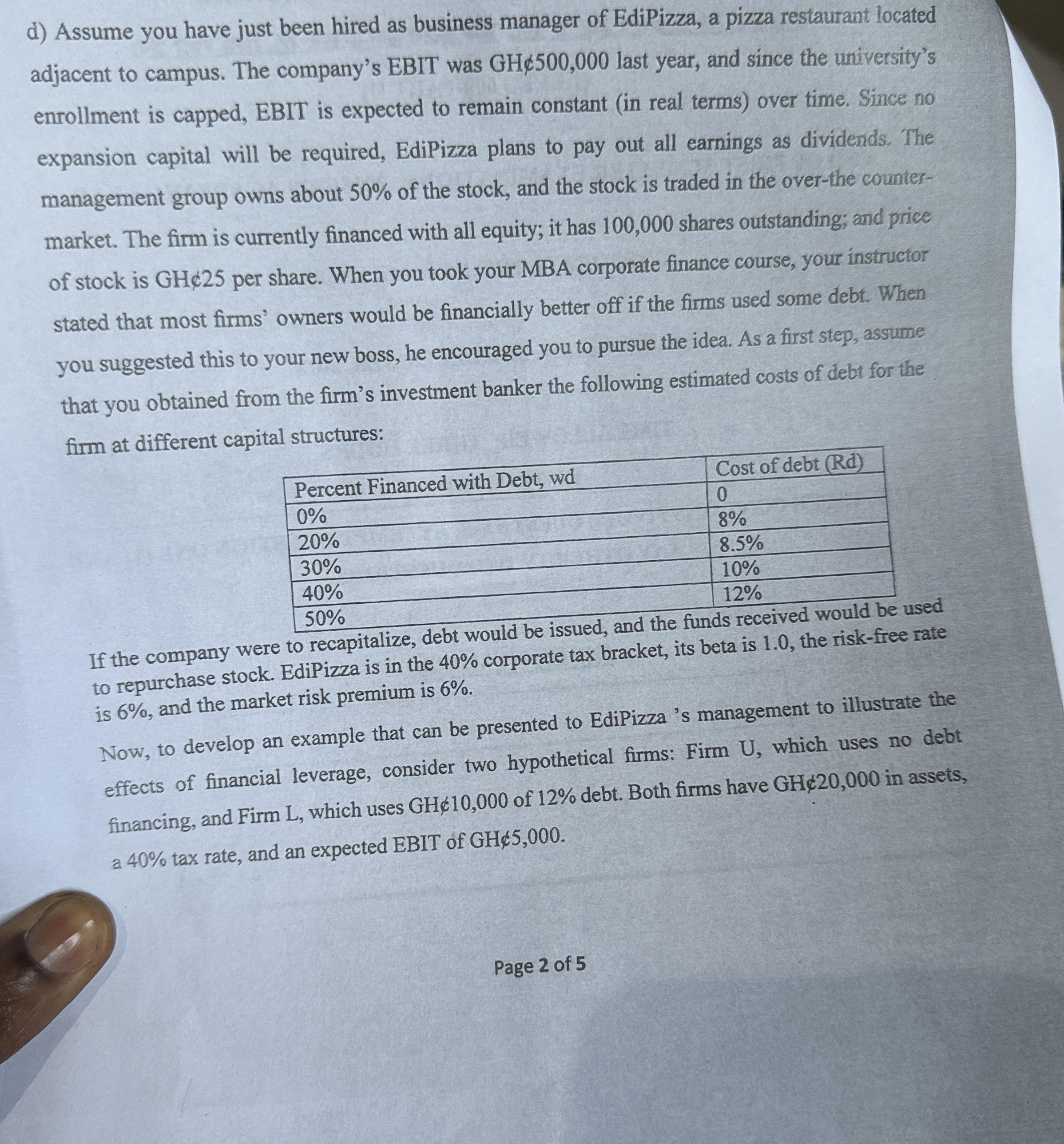 d ) Assume you have just been hired as business