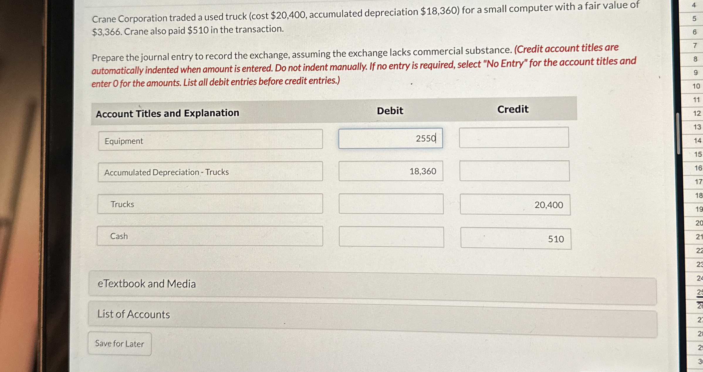 Crane Corporation traded a used truck ( cost $ 2