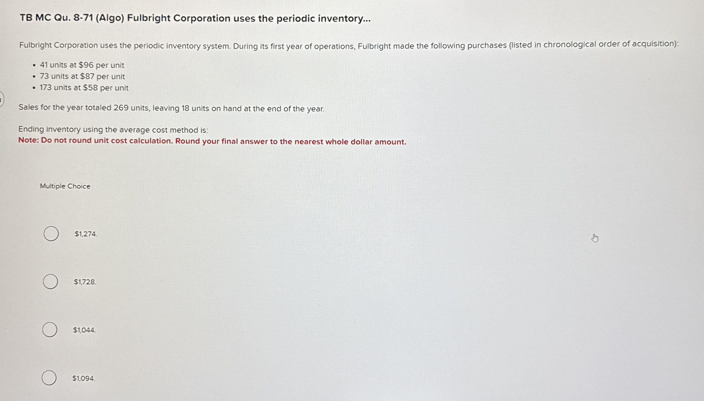 TB MC Qu . 8 - 7 1 ( Algo ) Fulbright Corporation