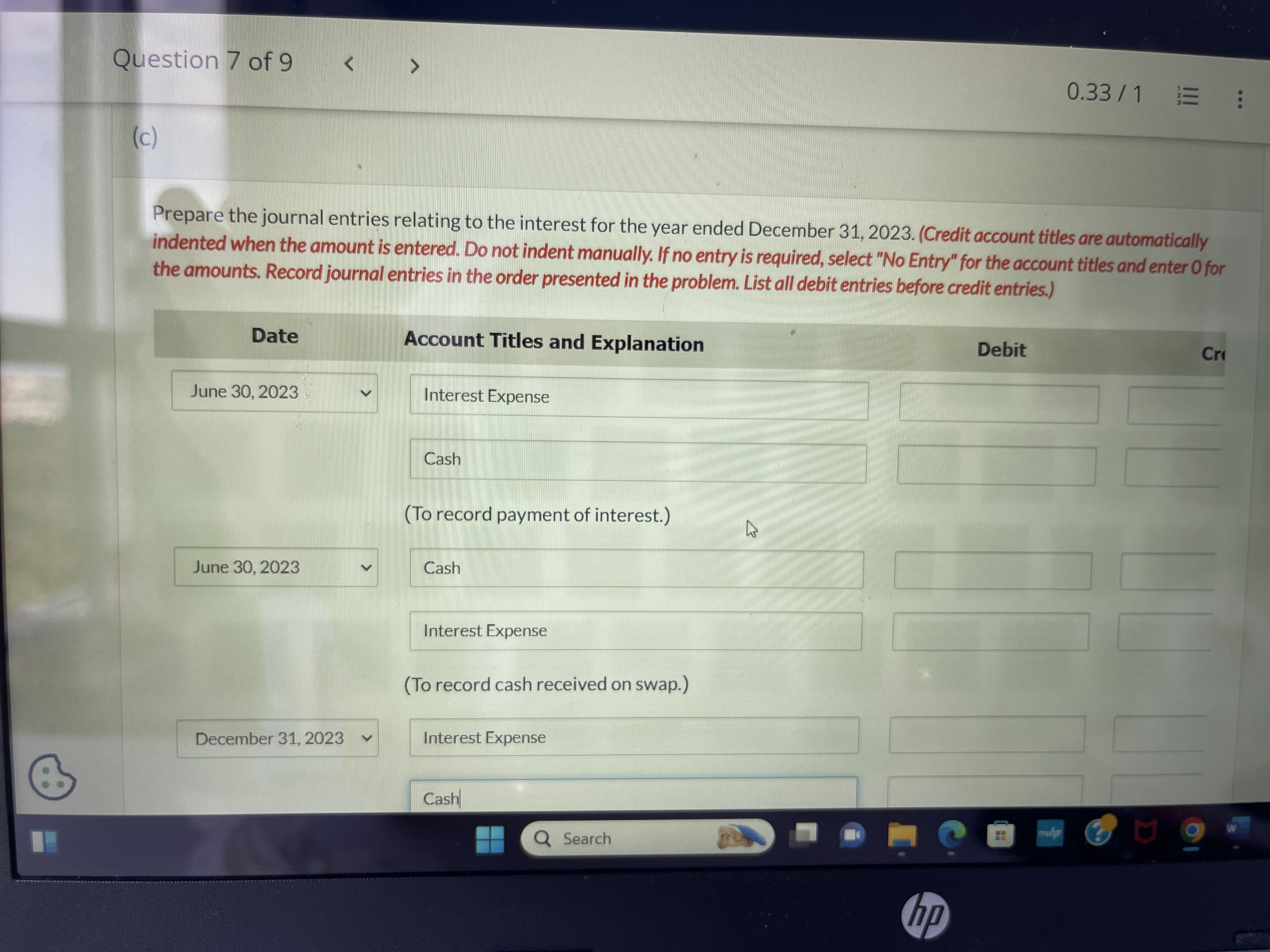 Question 7 of 9 0.33 / 1 ... On January 2, 2023,
