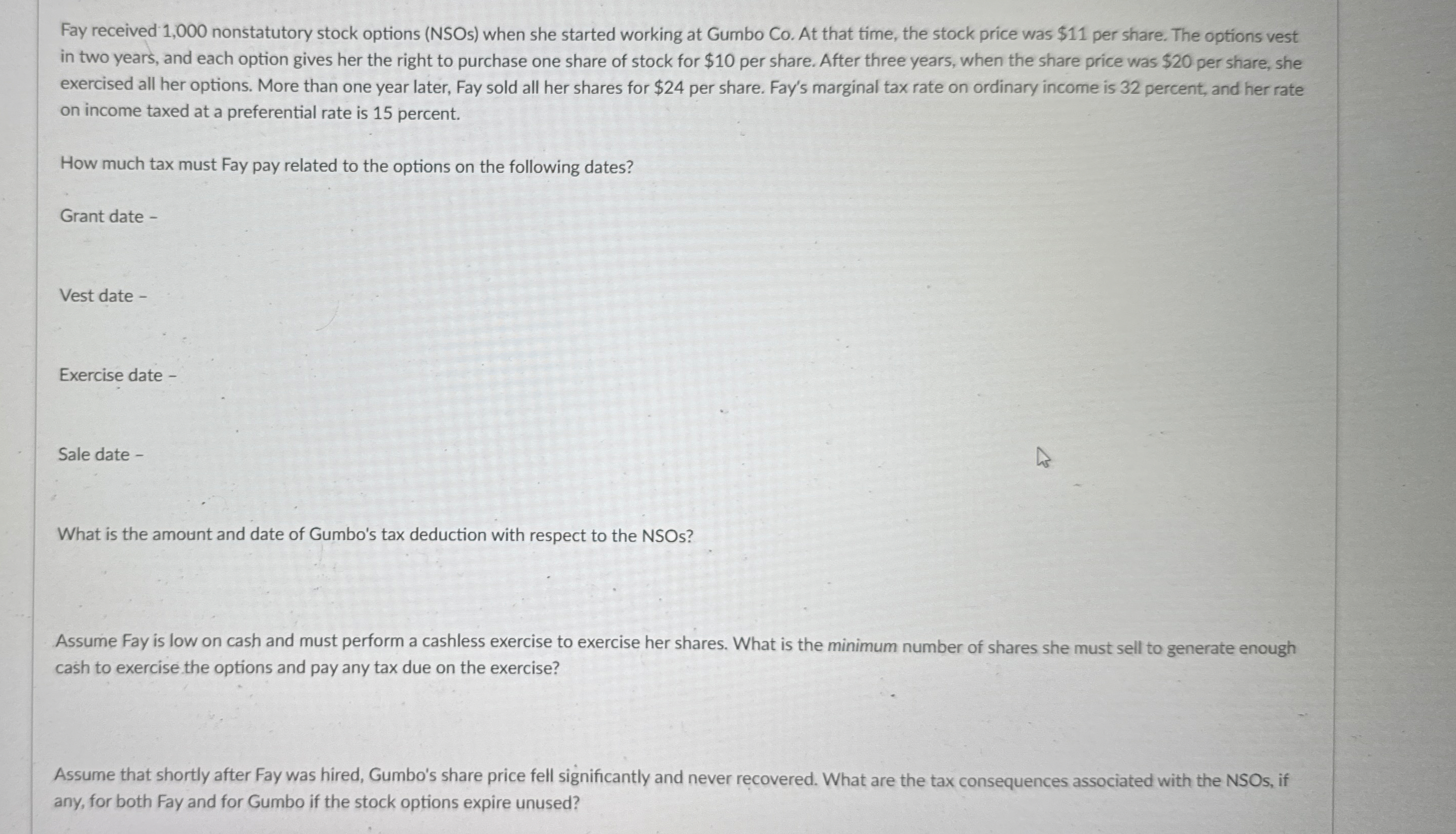 Fay received 1 , 0 0 0 nonstatutory stock options