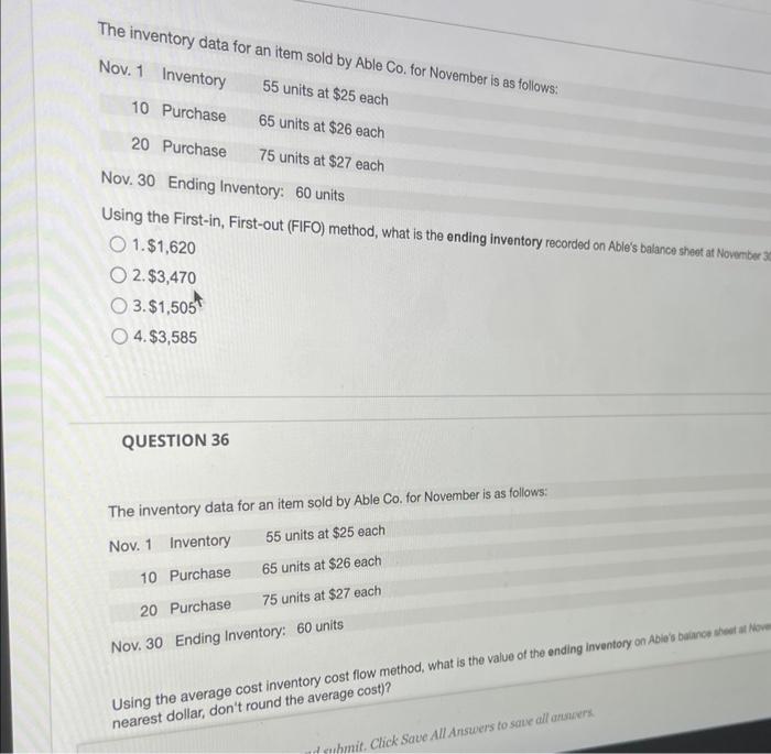 5 The inventory data for an item sold by Able Co.
