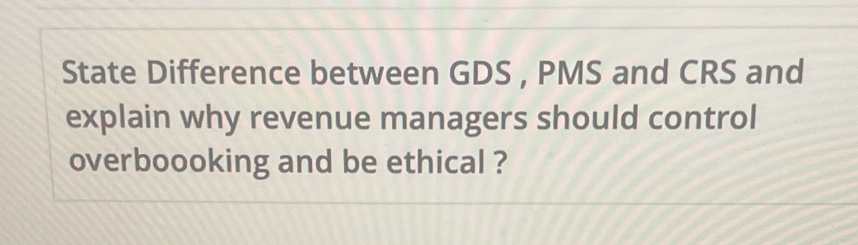 This is Revenue management course question from