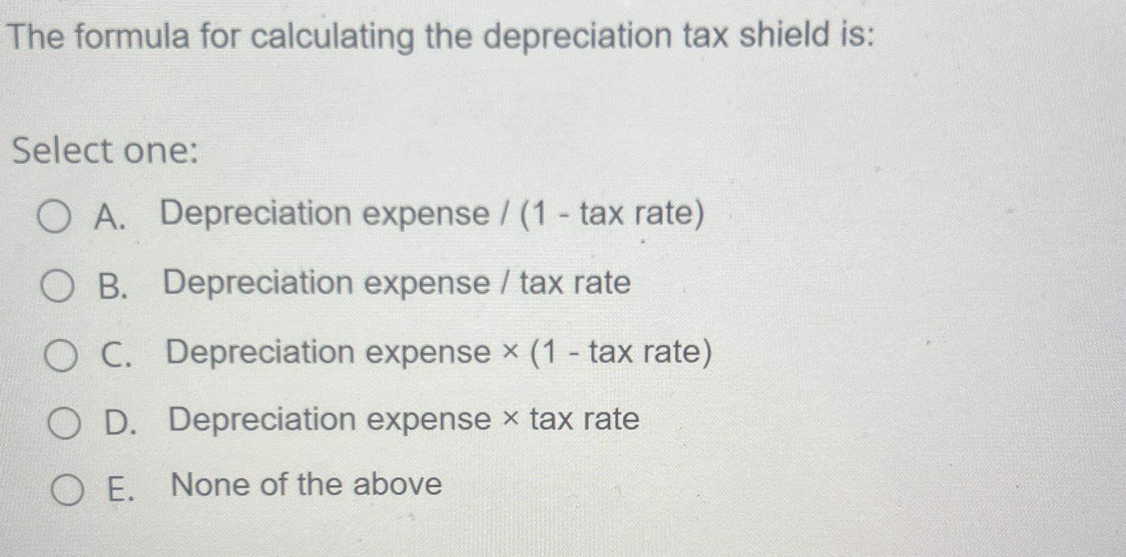 The formula for calculating the depreciation tax