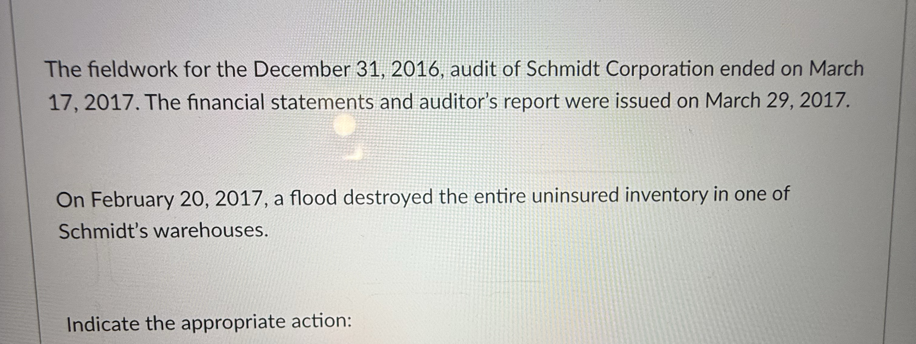 The fieldwork for the December 3 1 , 2 0 1 6 ,