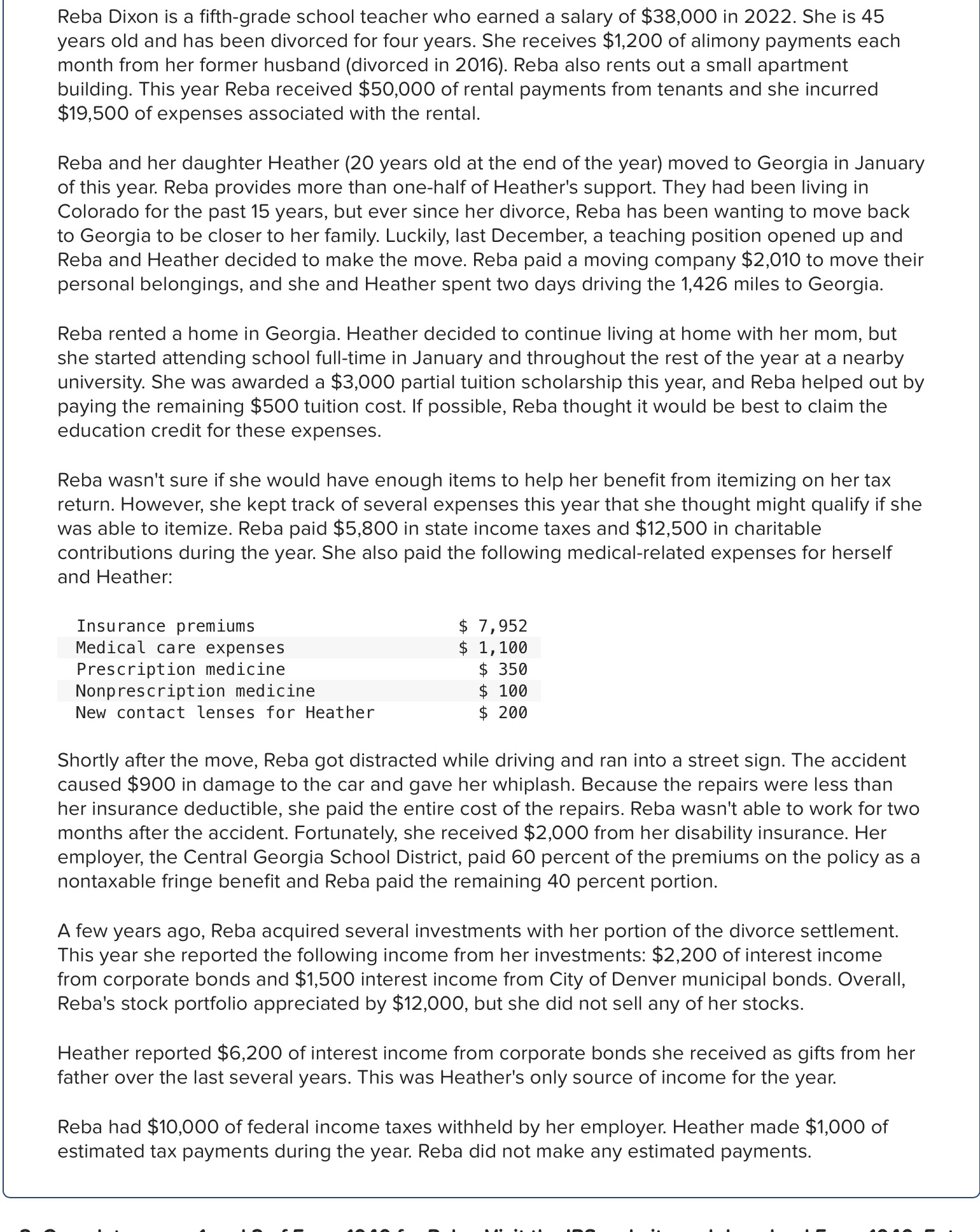 Complete 1040 form , including schedule 1 and