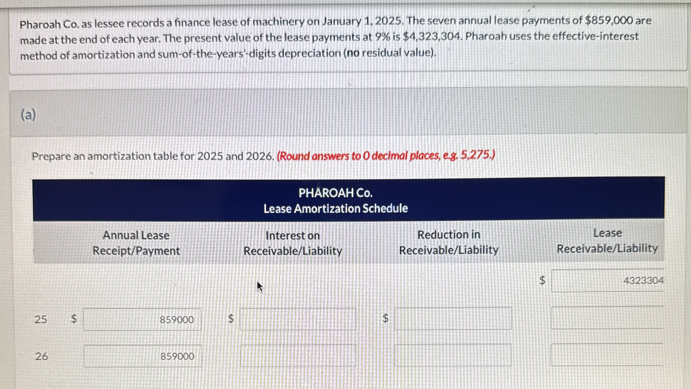 Pharoah Co . as lessee records a finance lease of
