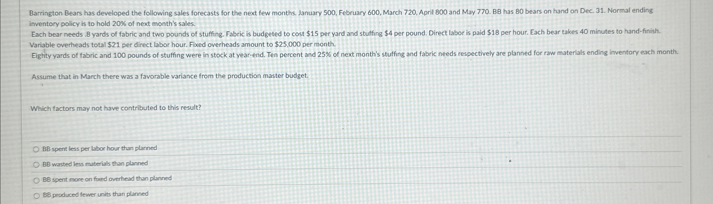 inventory policy is to hold 2 0 % of next month's