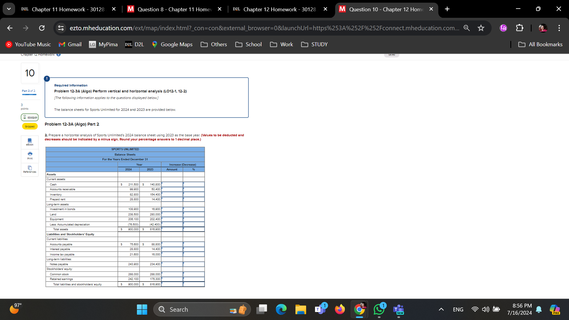D2L Chapter 11 Homework - 30128 X | M Question 8