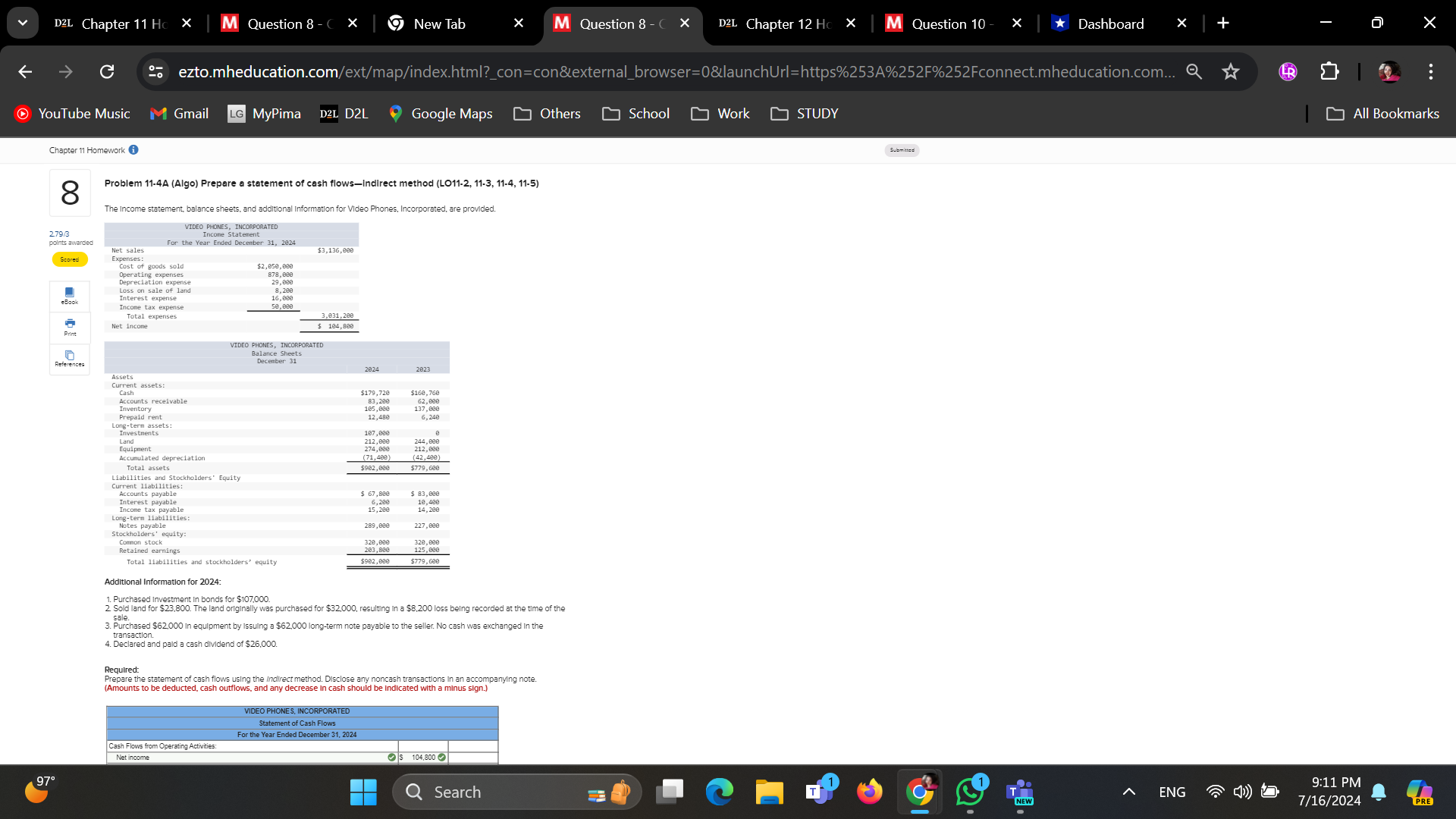 D2L Chapter 11 Homework - 30128 X | M Question 8